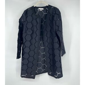 Milly New York Black Silk Cotton Honeycomb Coat Geometric Sheer Layering Size 8